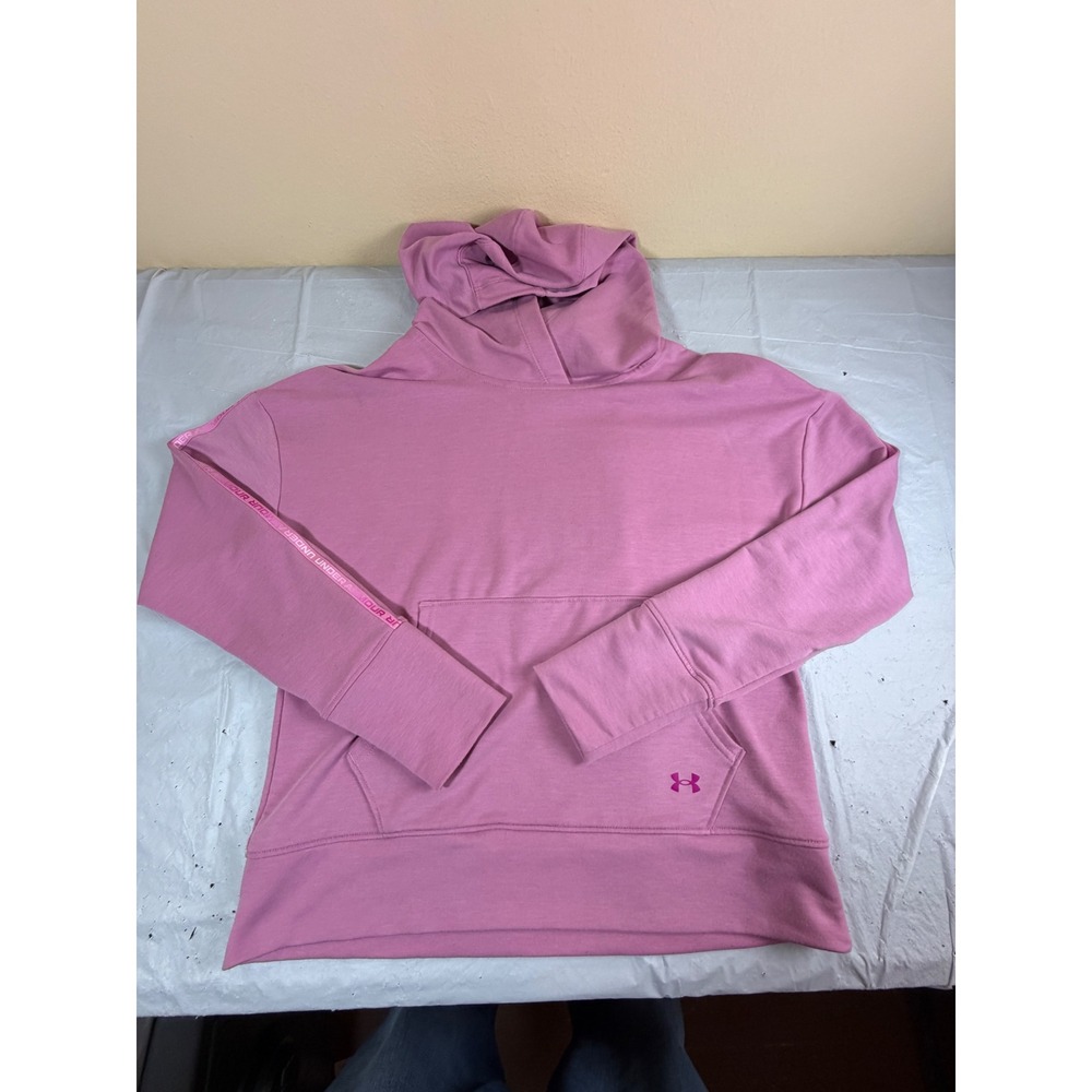 Under Armour Womens Pink Loose Fit Hooded Sweatshirt XS Tape Sleeve Logo‎ Hoodie